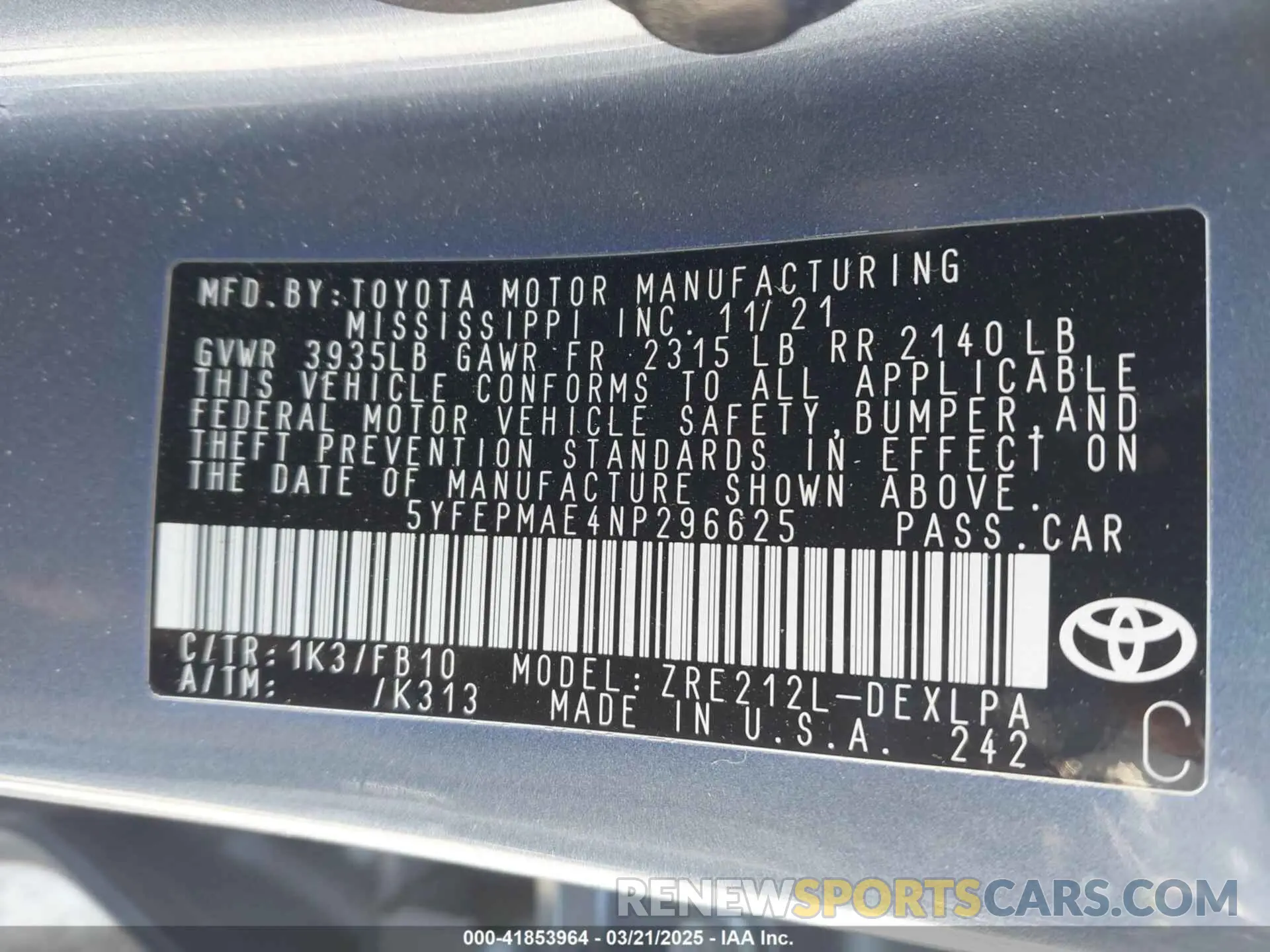 9 Photograph of a damaged car 5YFEPMAE4NP296625 TOYOTA COROLLA 2022