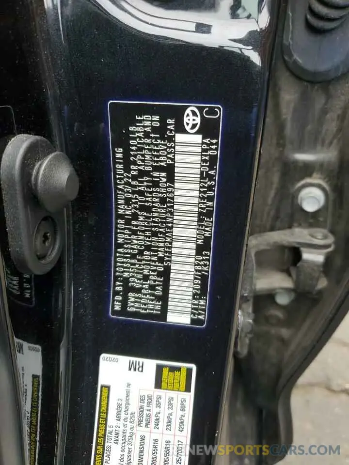 12 Photograph of a damaged car 5YFEPMAE4NP317697 TOYOTA COROLLA 2022