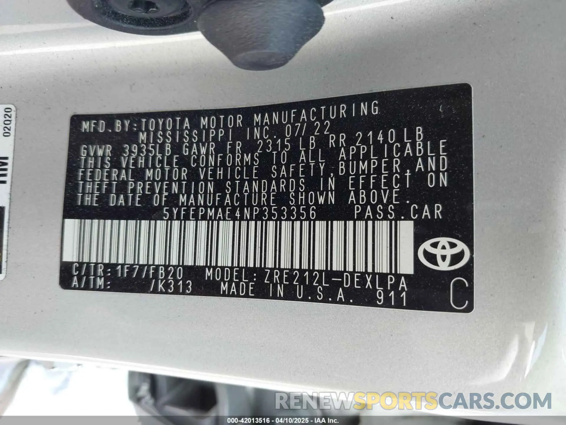 9 Photograph of a damaged car 5YFEPMAE4NP353356 TOYOTA COROLLA 2022