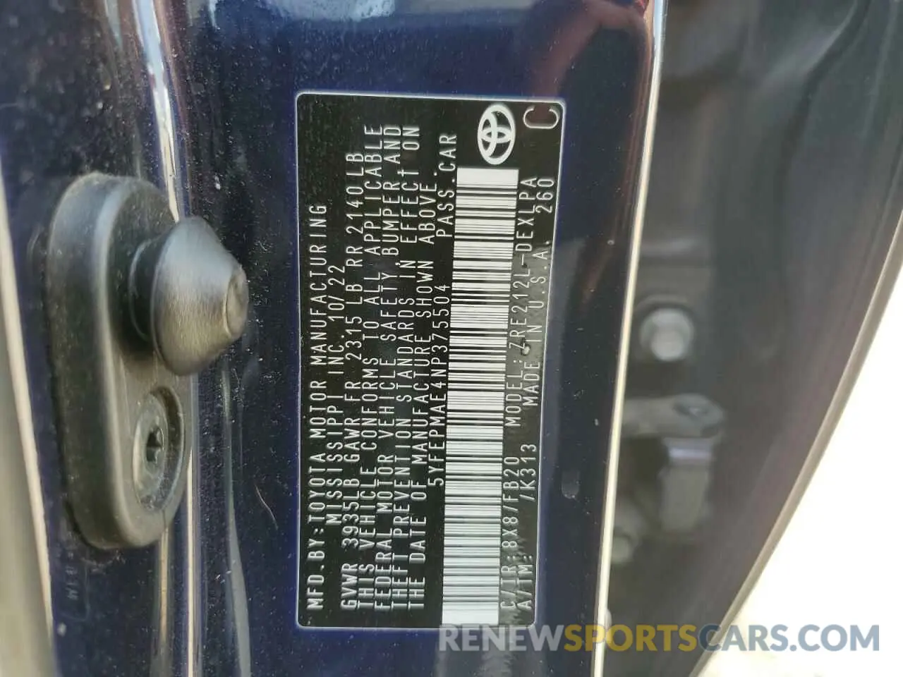12 Photograph of a damaged car 5YFEPMAE4NP375504 TOYOTA COROLLA 2022