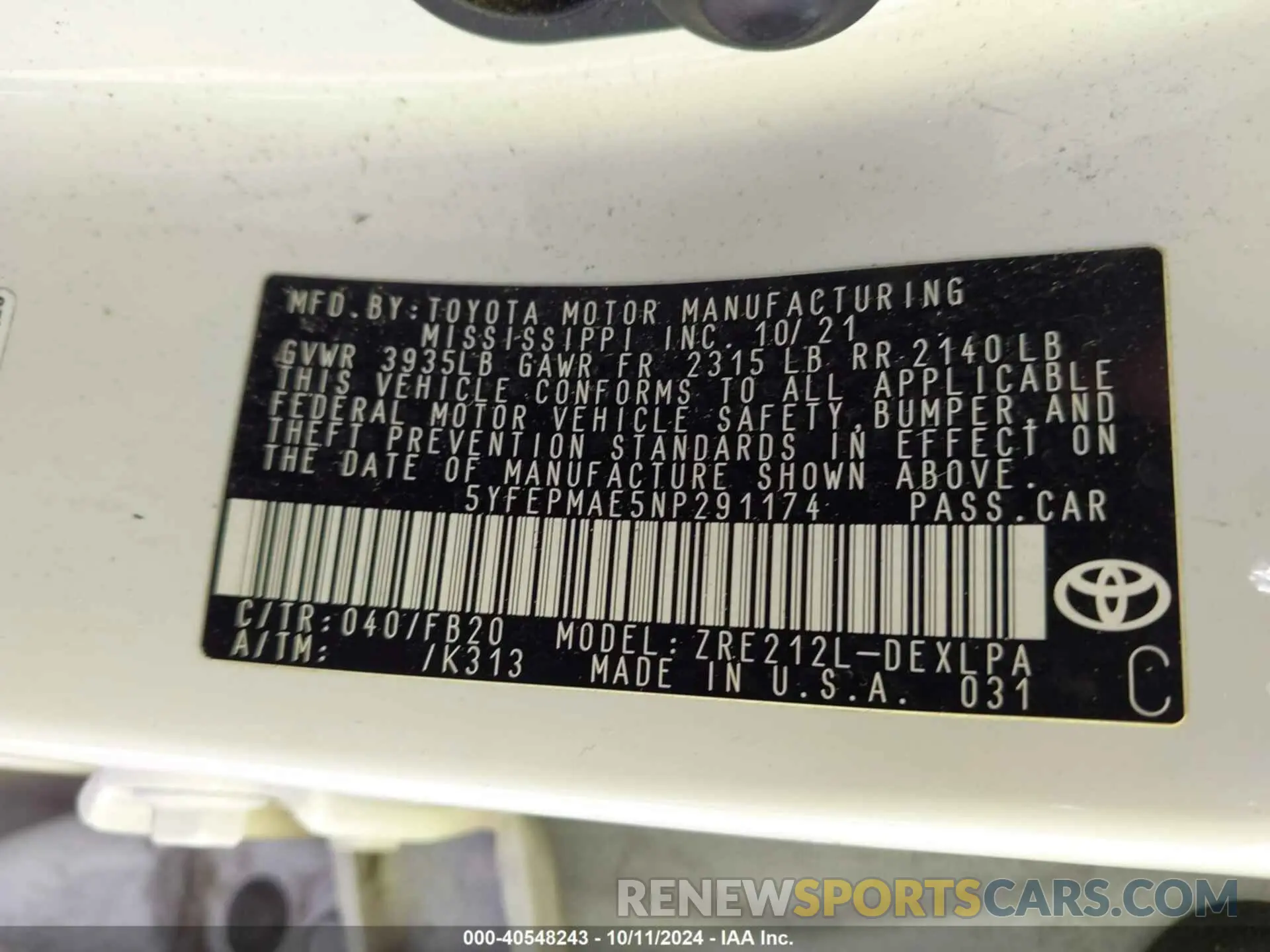 9 Photograph of a damaged car 5YFEPMAE5NP291174 TOYOTA COROLLA 2022