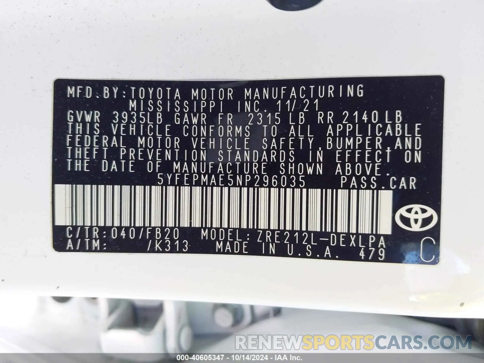 9 Photograph of a damaged car 5YFEPMAE5NP296035 TOYOTA COROLLA 2022