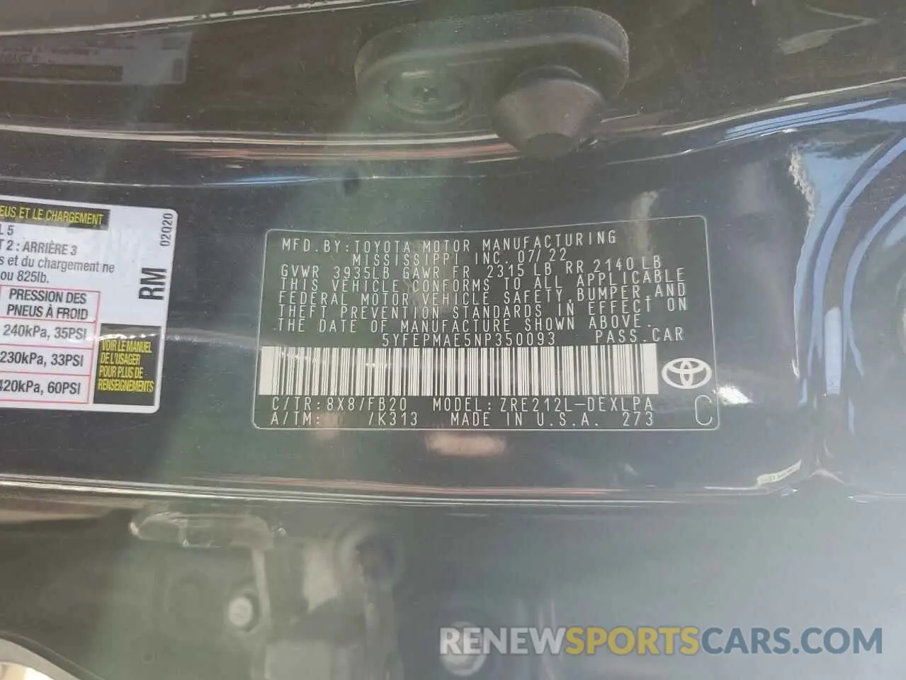13 Photograph of a damaged car 5YFEPMAE5NP350093 TOYOTA COROLLA 2022