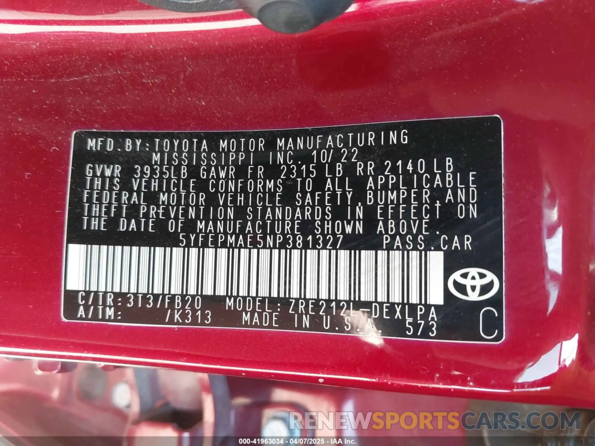 9 Photograph of a damaged car 5YFEPMAE5NP381327 TOYOTA COROLLA 2022