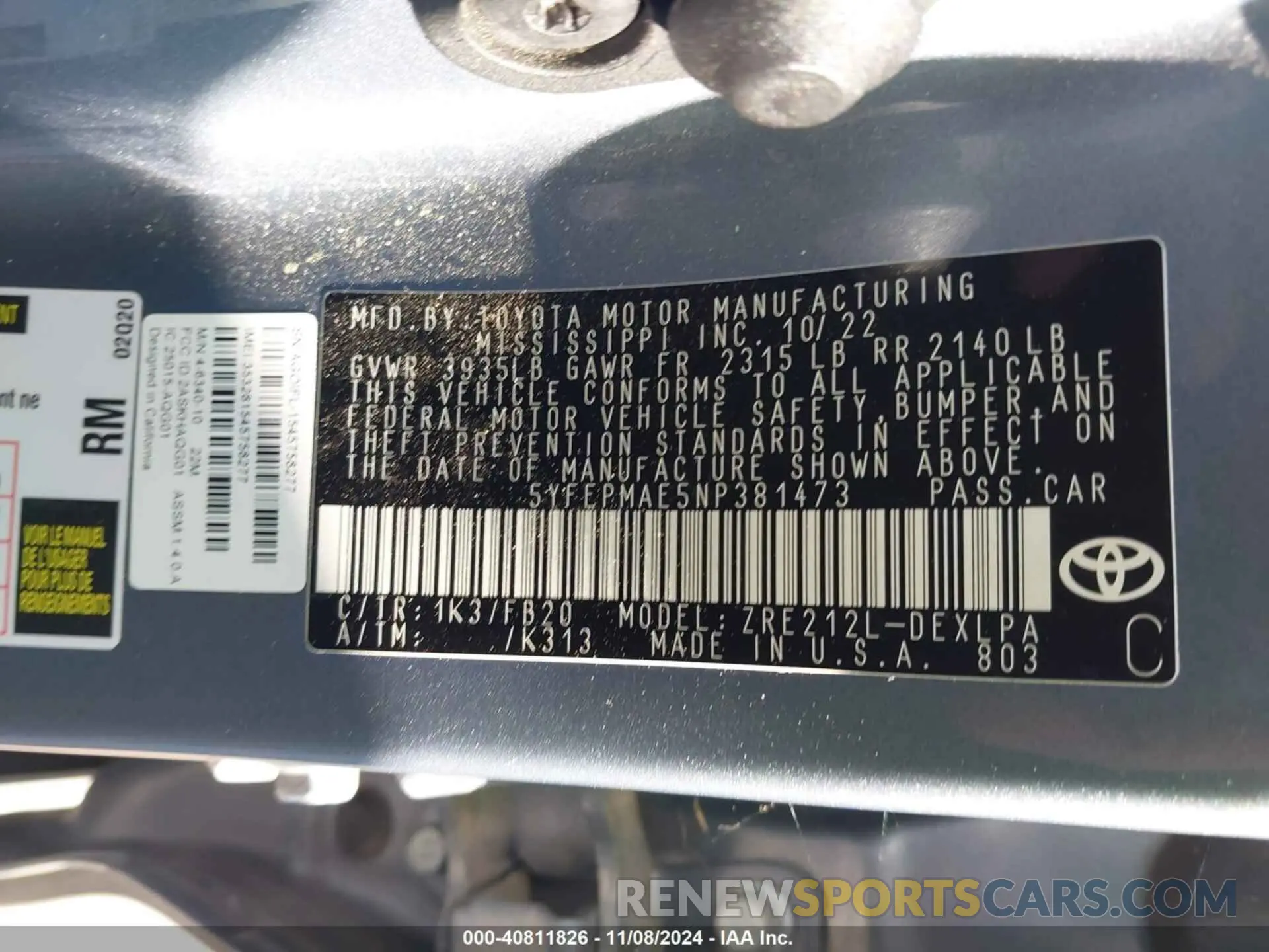 9 Photograph of a damaged car 5YFEPMAE5NP381473 TOYOTA COROLLA 2022