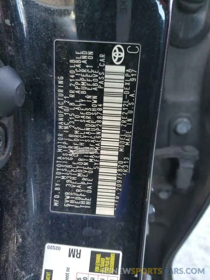 13 Photograph of a damaged car 5YFEPMAE6NP288784 TOYOTA COROLLA 2022