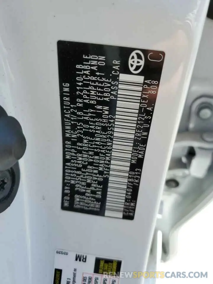 12 Photograph of a damaged car 5YFEPMAE6NP295542 TOYOTA COROLLA 2022