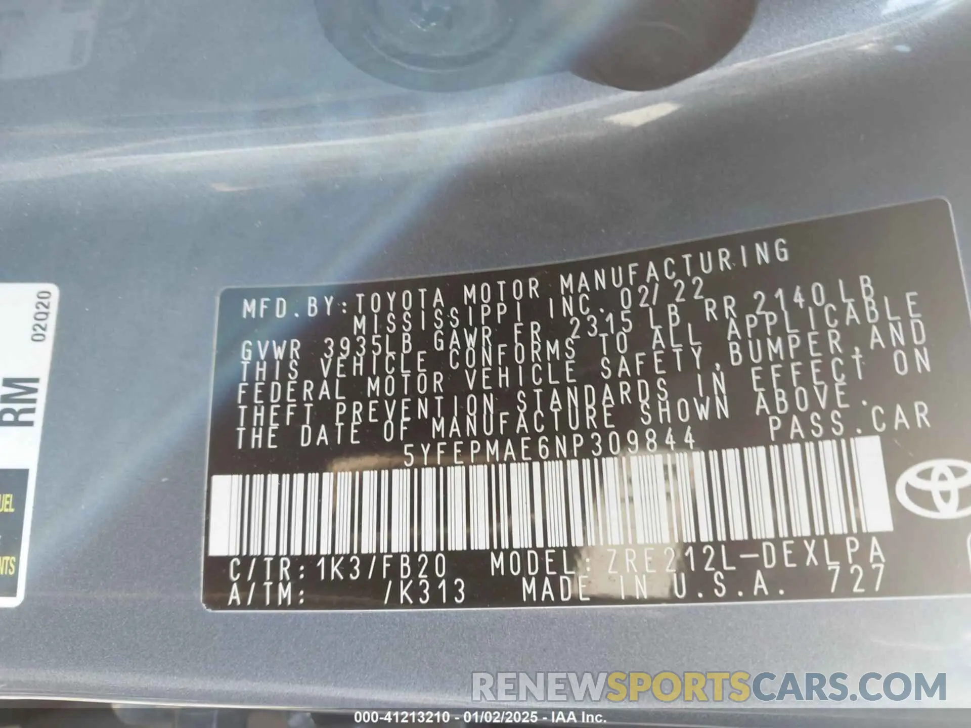 9 Photograph of a damaged car 5YFEPMAE6NP309844 TOYOTA COROLLA 2022