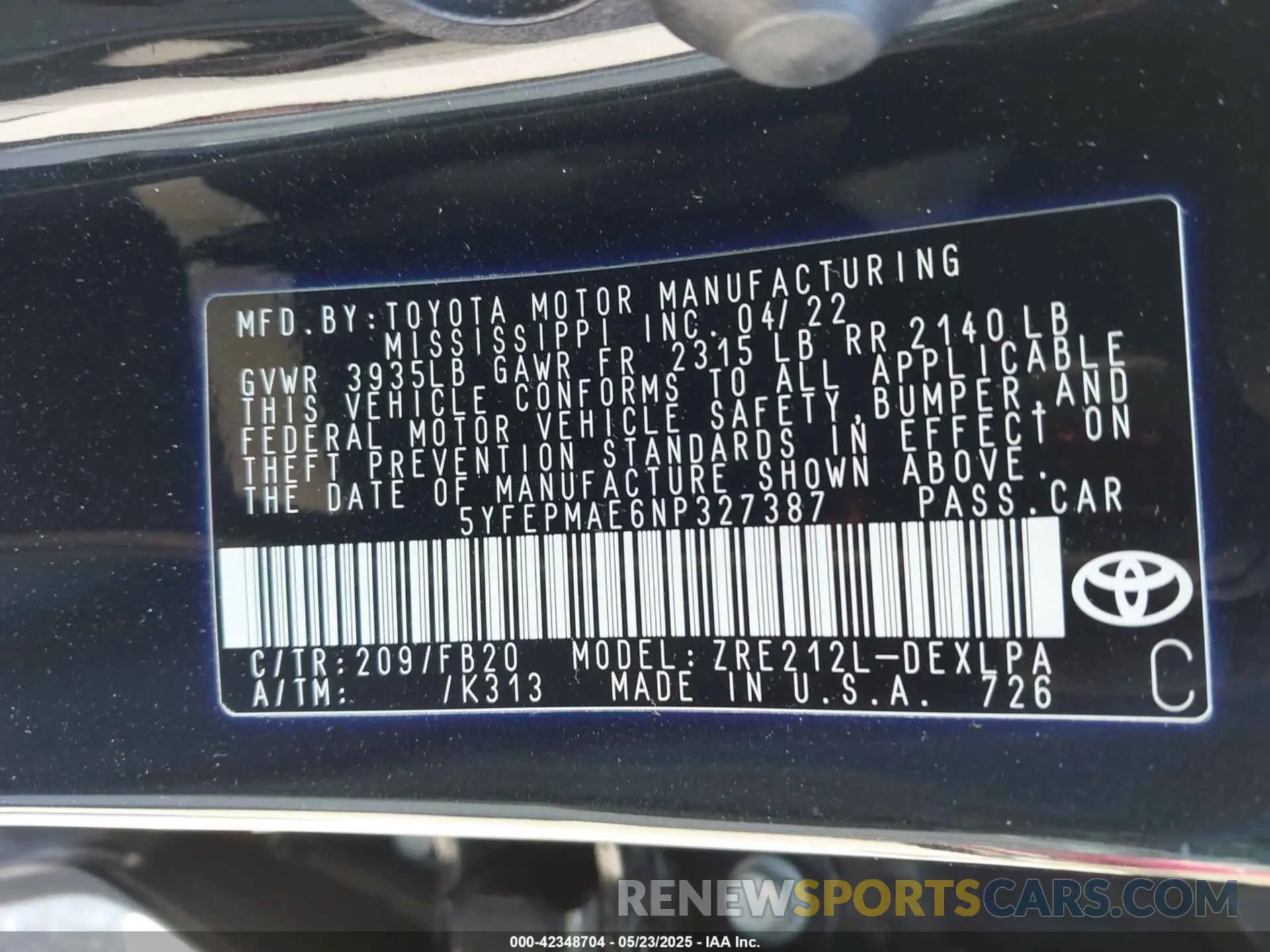 9 Photograph of a damaged car 5YFEPMAE6NP327387 TOYOTA COROLLA 2022