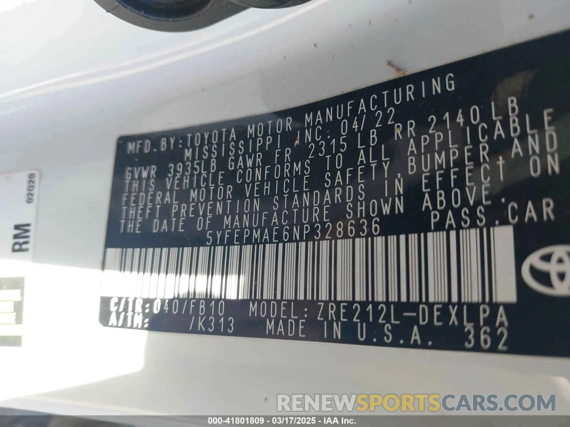 9 Photograph of a damaged car 5YFEPMAE6NP328636 TOYOTA COROLLA 2022