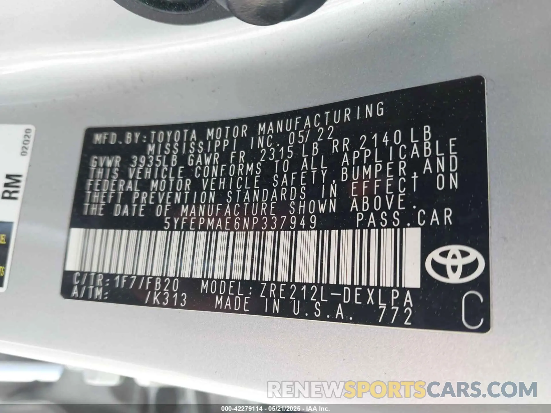 9 Photograph of a damaged car 5YFEPMAE6NP337949 TOYOTA COROLLA 2022