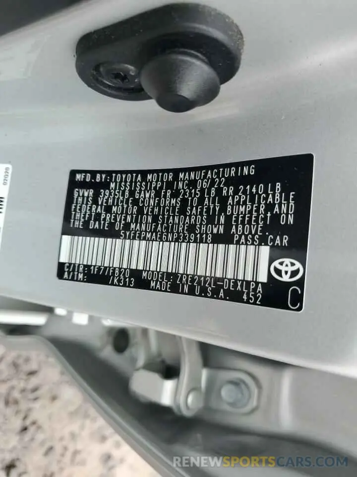 14 Photograph of a damaged car 5YFEPMAE6NP339118 TOYOTA COROLLA 2022