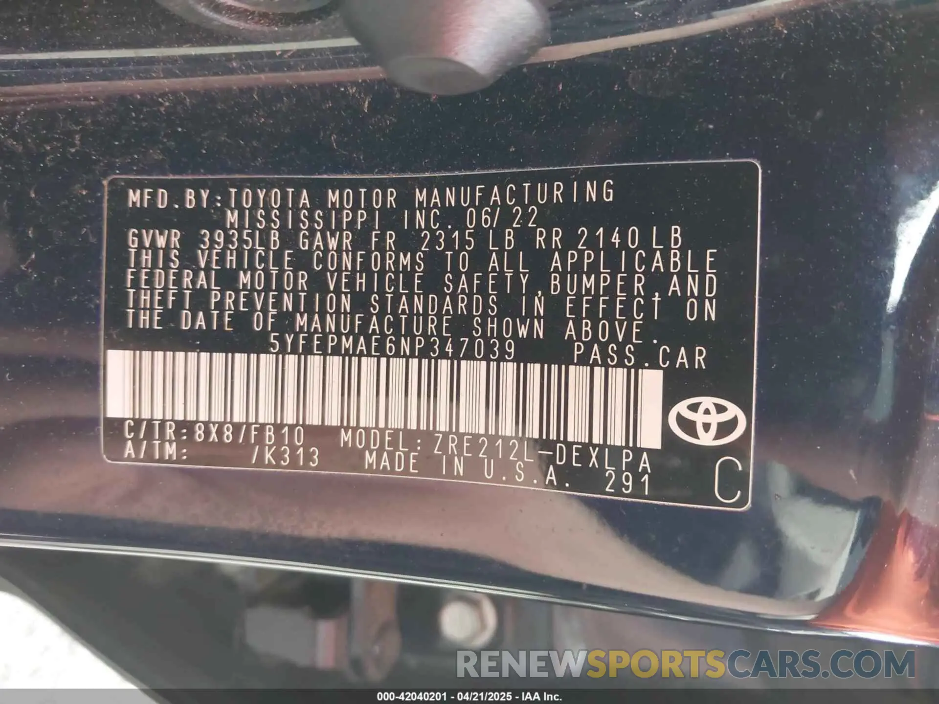 9 Photograph of a damaged car 5YFEPMAE6NP347039 TOYOTA COROLLA 2022