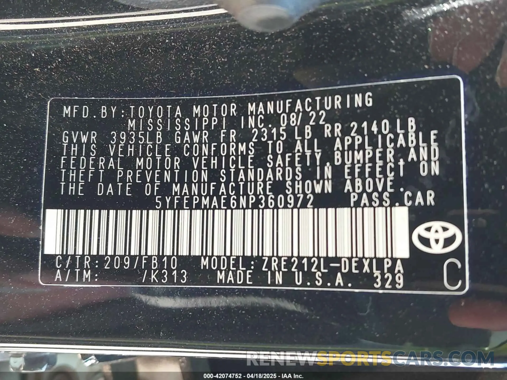 9 Photograph of a damaged car 5YFEPMAE6NP360972 TOYOTA COROLLA 2022