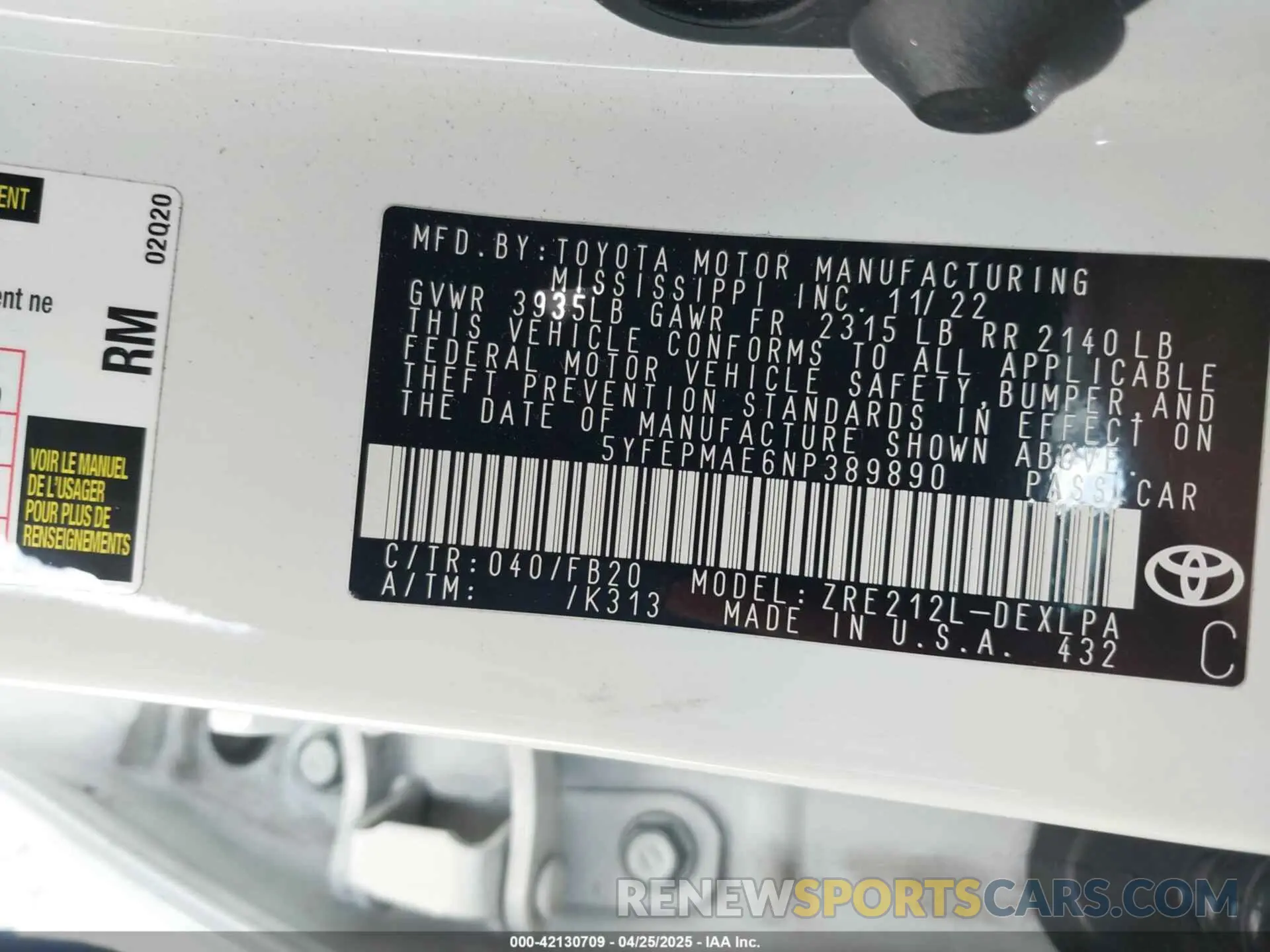 9 Photograph of a damaged car 5YFEPMAE6NP389890 TOYOTA COROLLA 2022