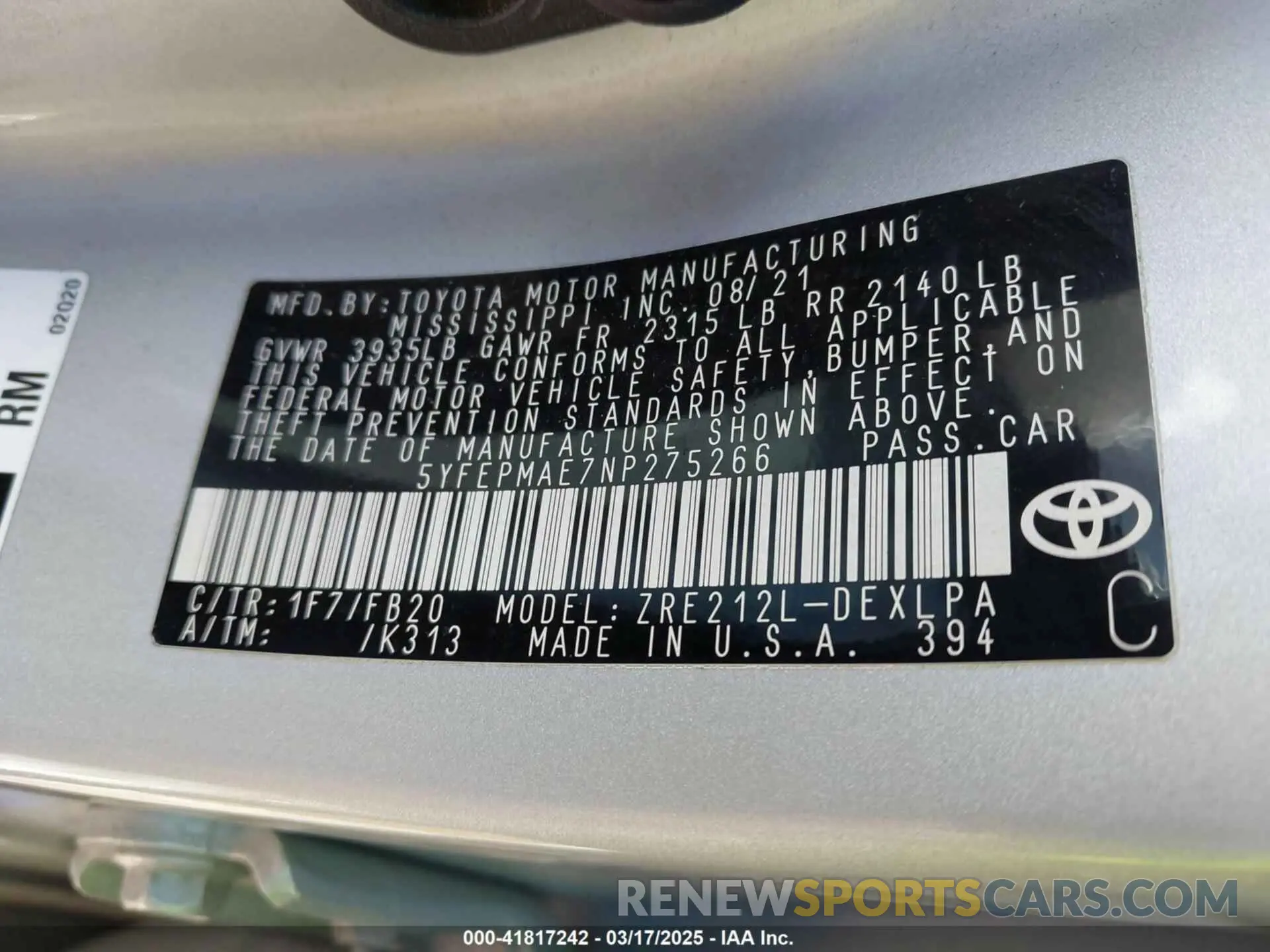 9 Photograph of a damaged car 5YFEPMAE7NP275266 TOYOTA COROLLA 2022