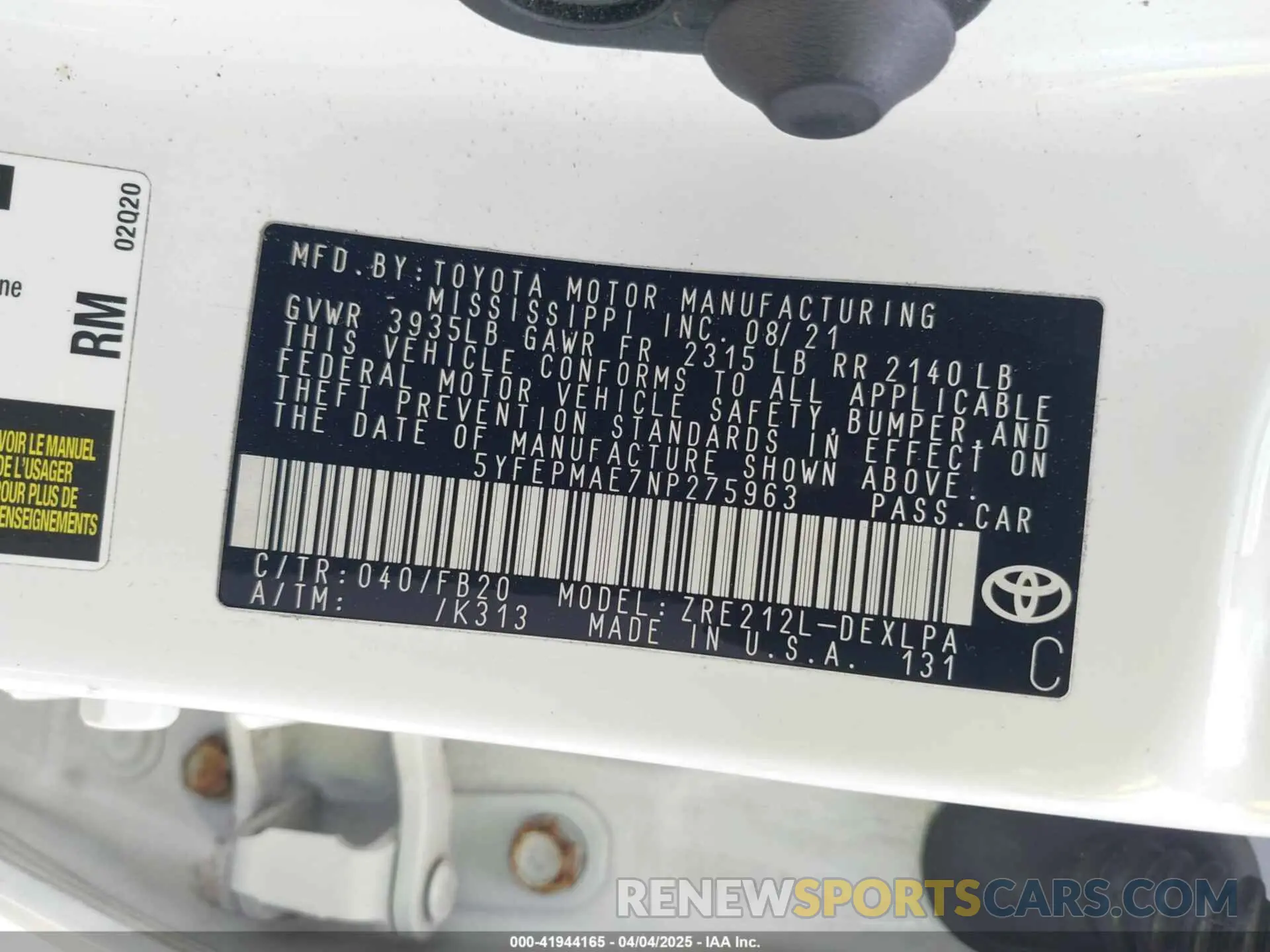 9 Photograph of a damaged car 5YFEPMAE7NP275963 TOYOTA COROLLA 2022