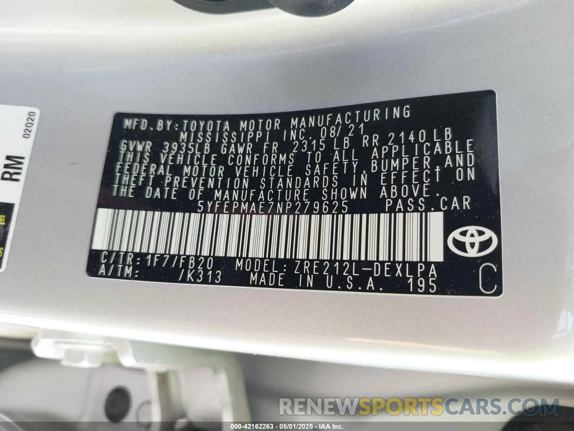 9 Photograph of a damaged car 5YFEPMAE7NP279625 TOYOTA COROLLA 2022