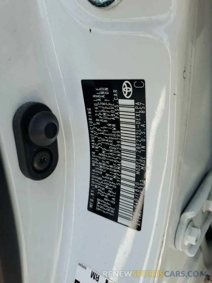 12 Photograph of a damaged car 5YFEPMAE7NP299289 TOYOTA COROLLA 2022