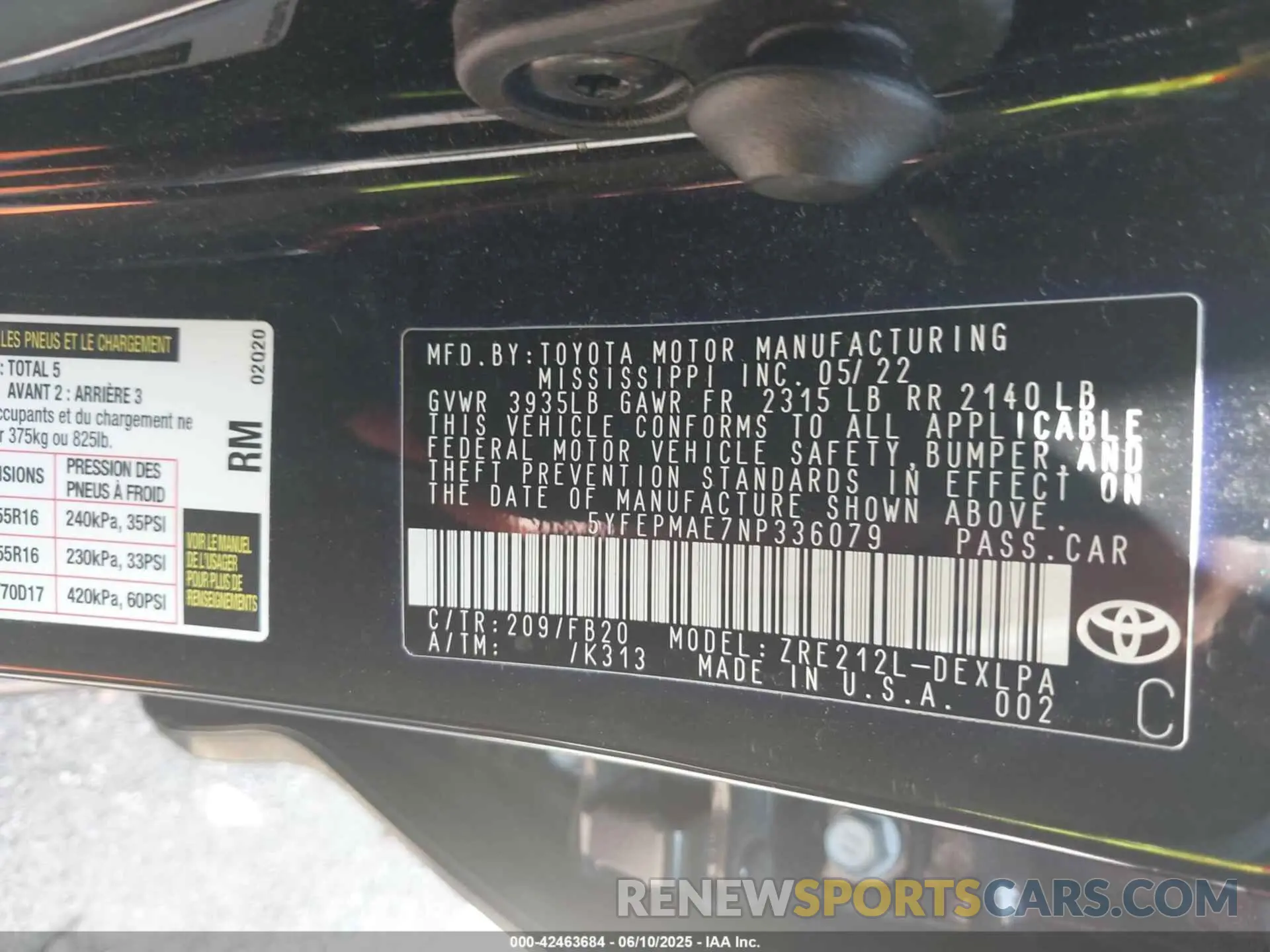 9 Photograph of a damaged car 5YFEPMAE7NP336079 TOYOTA COROLLA 2022