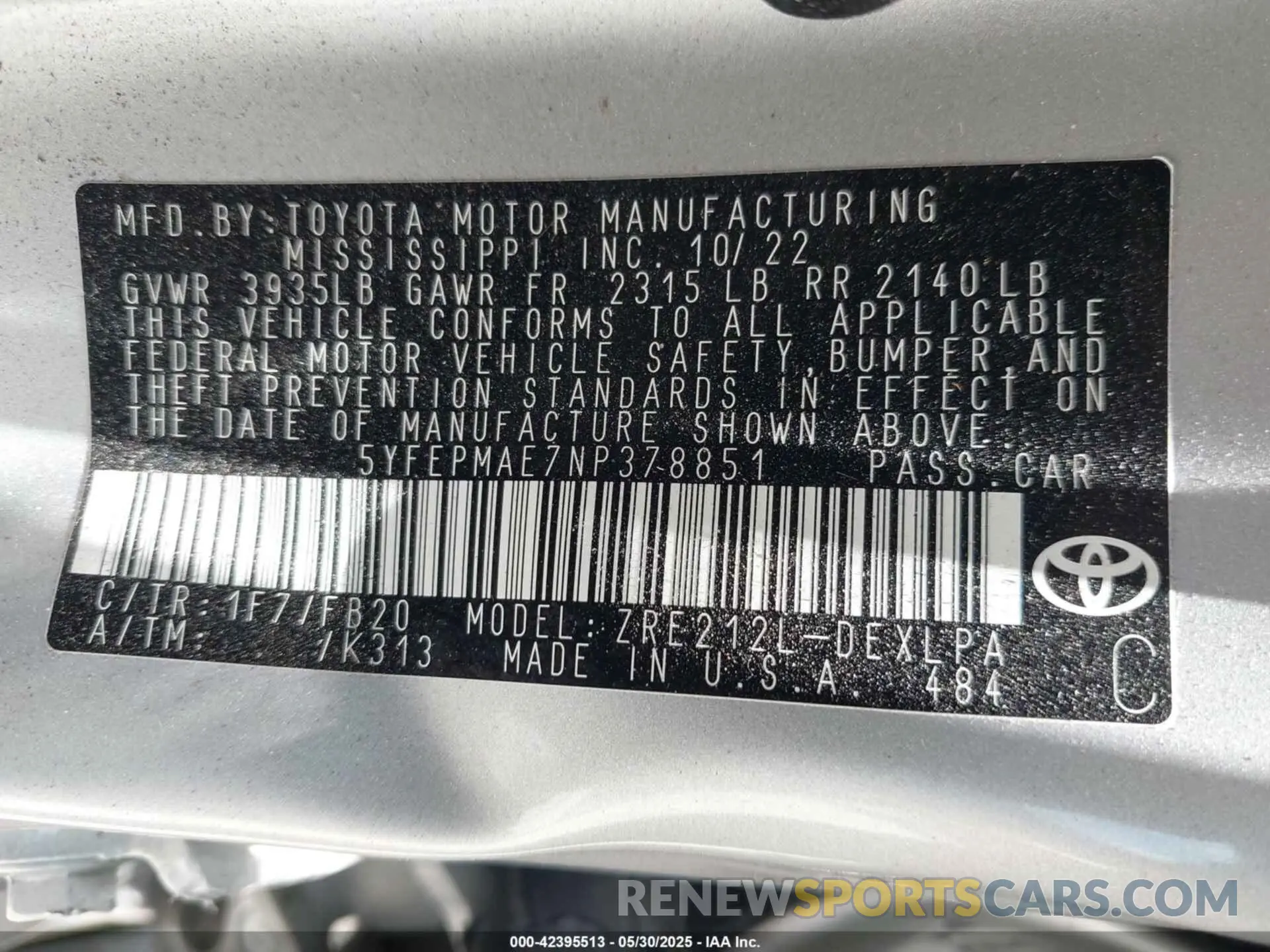9 Photograph of a damaged car 5YFEPMAE7NP378851 TOYOTA COROLLA 2022