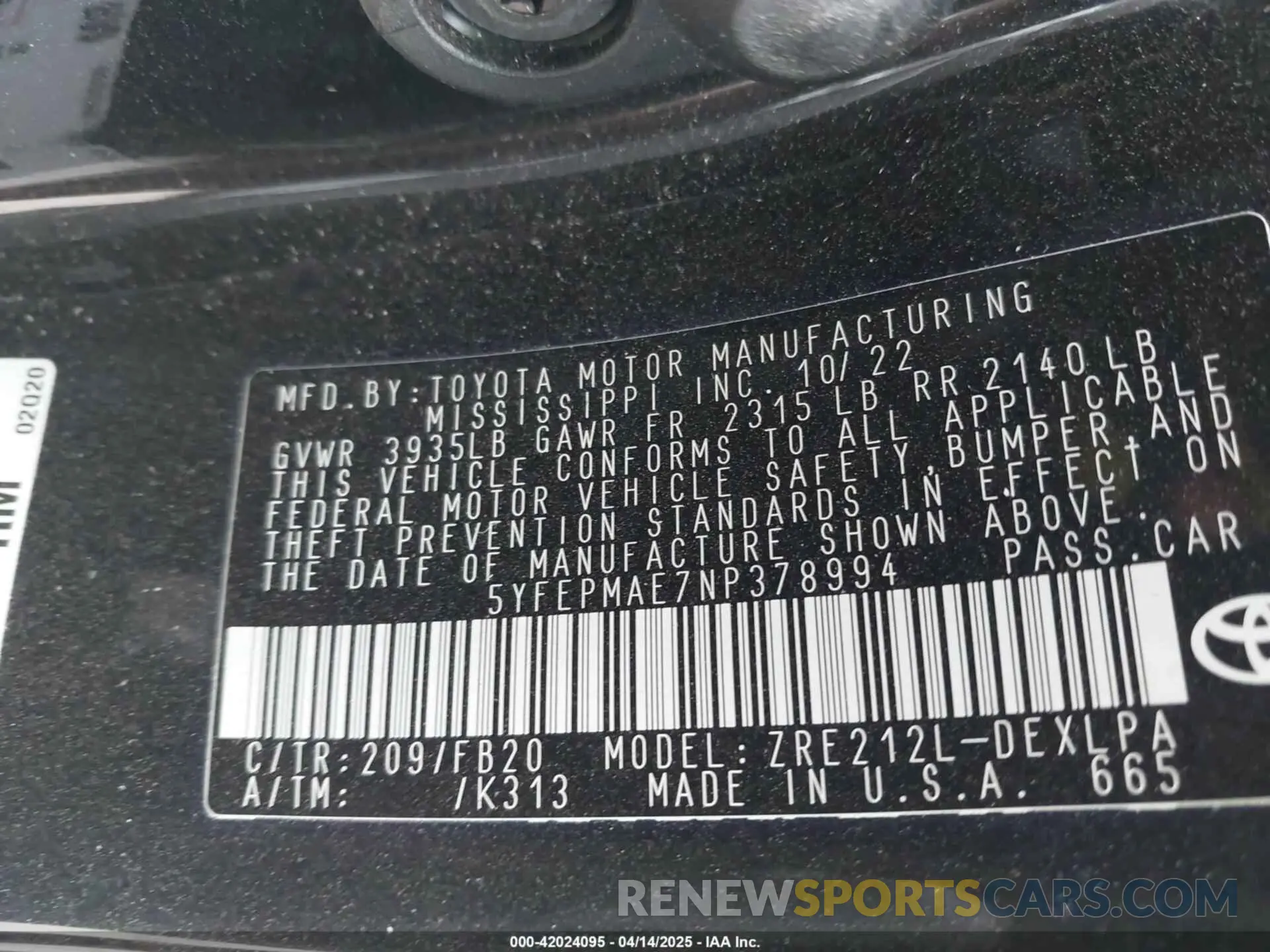 9 Photograph of a damaged car 5YFEPMAE7NP378994 TOYOTA COROLLA 2022