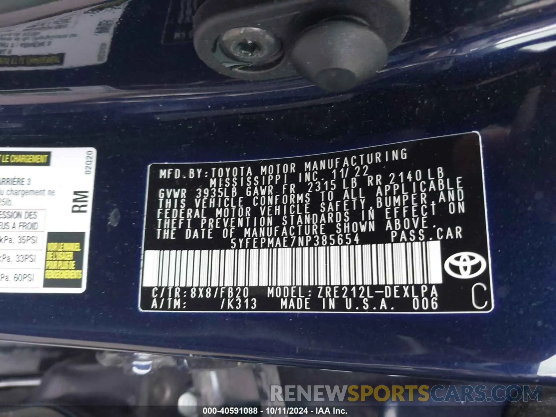 9 Photograph of a damaged car 5YFEPMAE7NP385654 TOYOTA COROLLA 2022