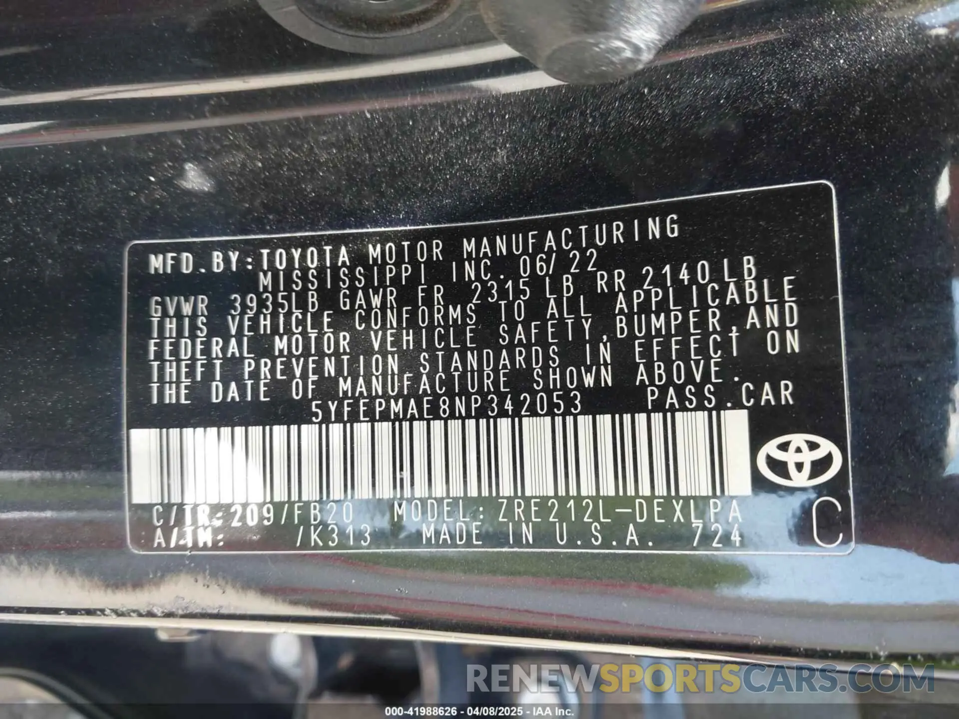 9 Photograph of a damaged car 5YFEPMAE8NP342053 TOYOTA COROLLA 2022