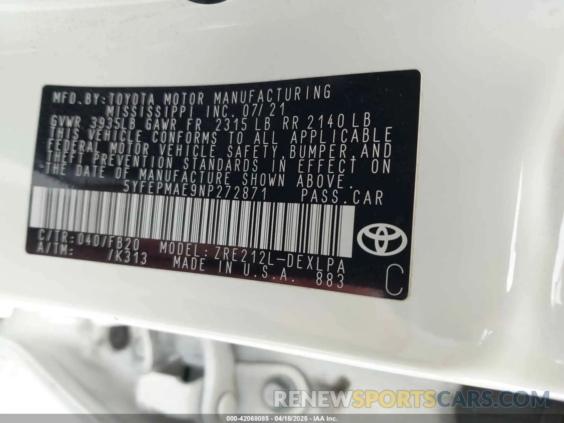 9 Photograph of a damaged car 5YFEPMAE9NP272871 TOYOTA COROLLA 2022
