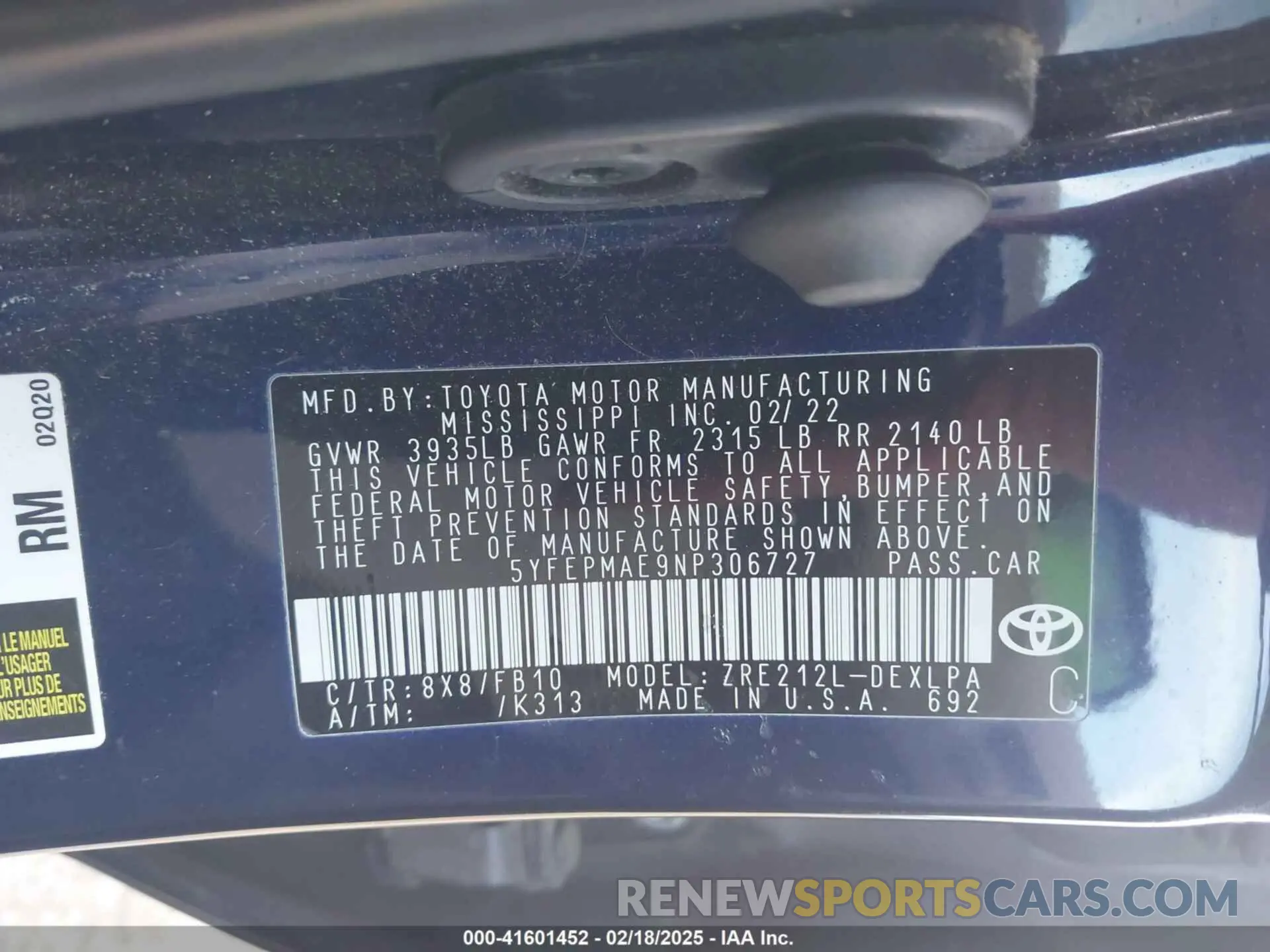 9 Photograph of a damaged car 5YFEPMAE9NP306727 TOYOTA COROLLA 2022