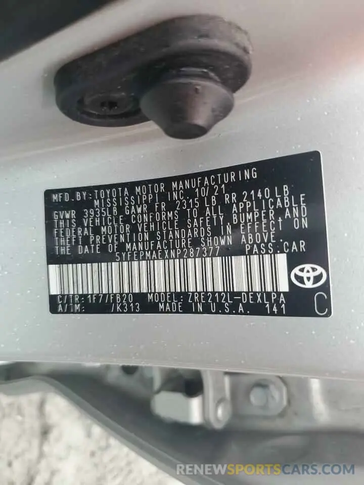 13 Photograph of a damaged car 5YFEPMAEXNP287377 TOYOTA COROLLA 2022