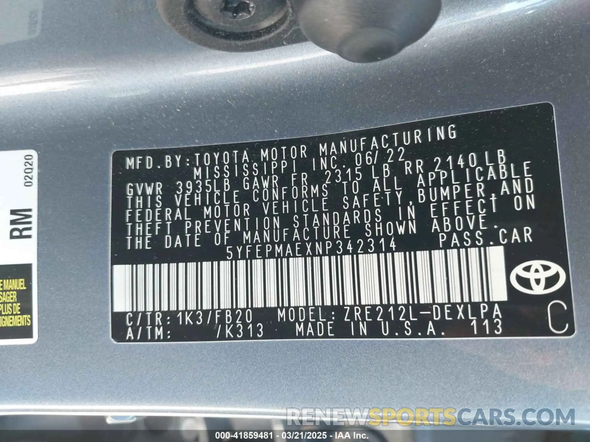 9 Photograph of a damaged car 5YFEPMAEXNP342314 TOYOTA COROLLA 2022
