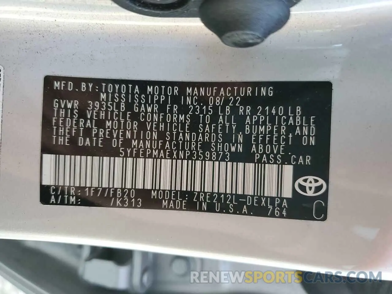 13 Photograph of a damaged car 5YFEPMAEXNP359873 TOYOTA COROLLA 2022