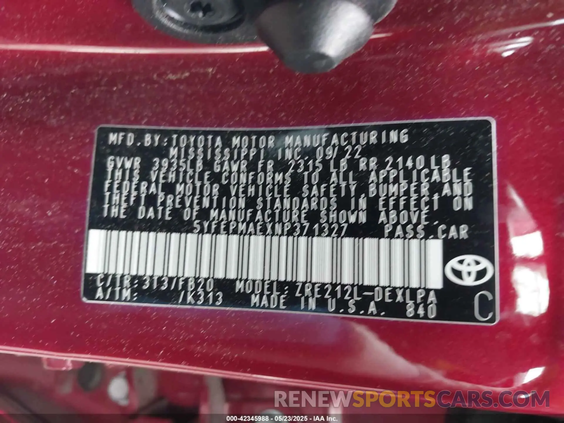 9 Photograph of a damaged car 5YFEPMAEXNP371327 TOYOTA COROLLA 2022