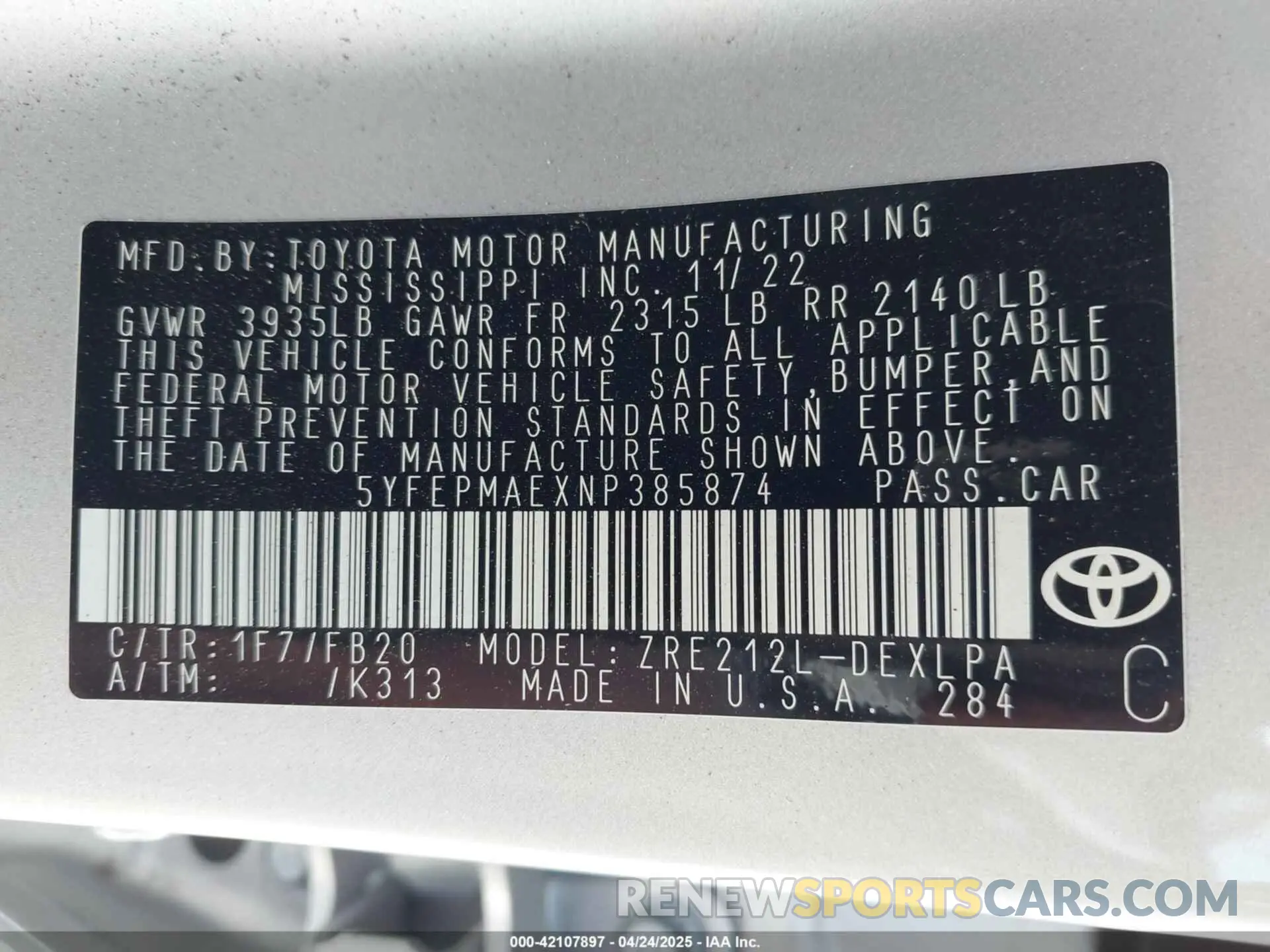 9 Photograph of a damaged car 5YFEPMAEXNP385874 TOYOTA COROLLA 2022