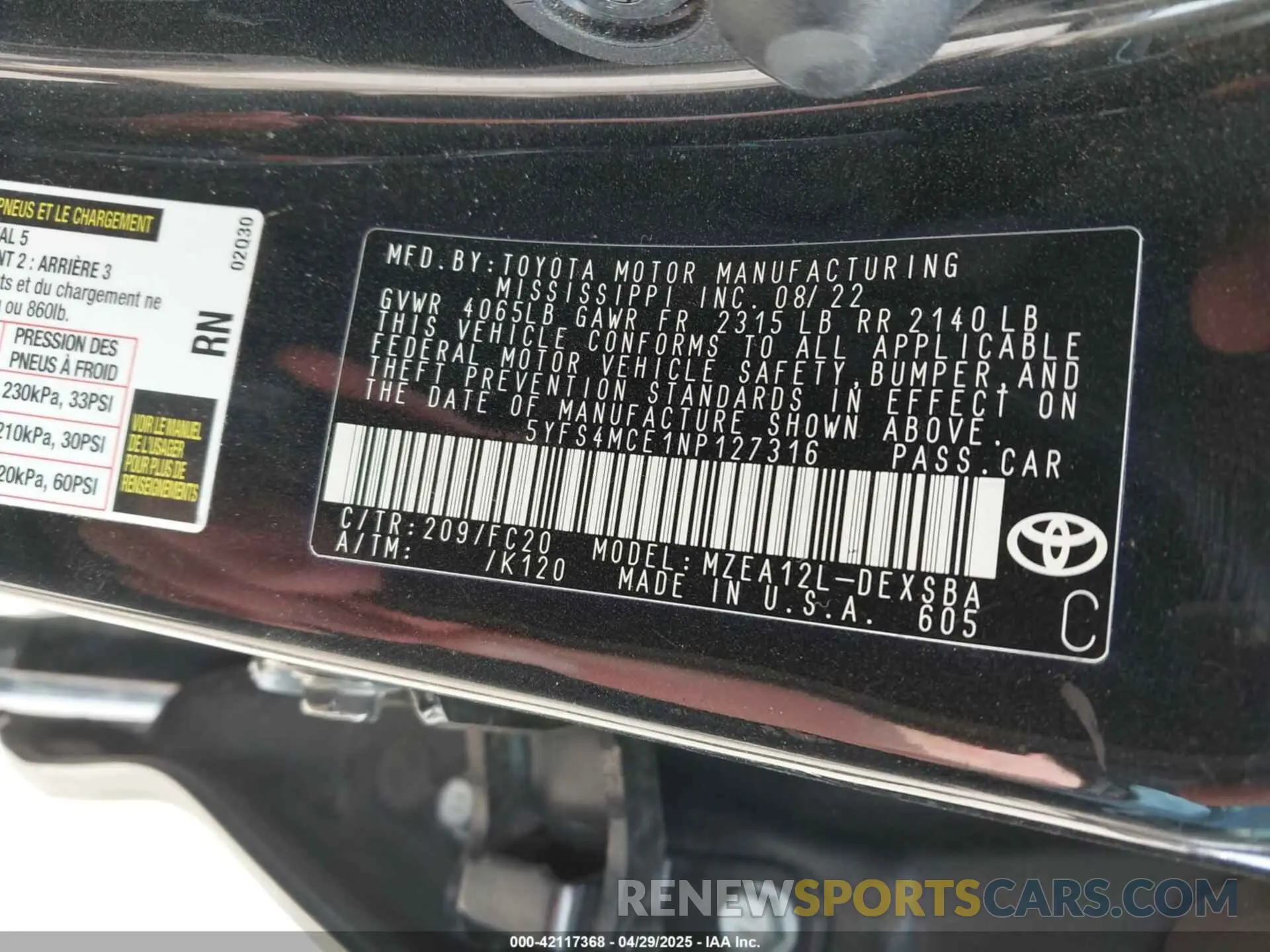 9 Photograph of a damaged car 5YFS4MCE1NP127316 TOYOTA COROLLA 2022
