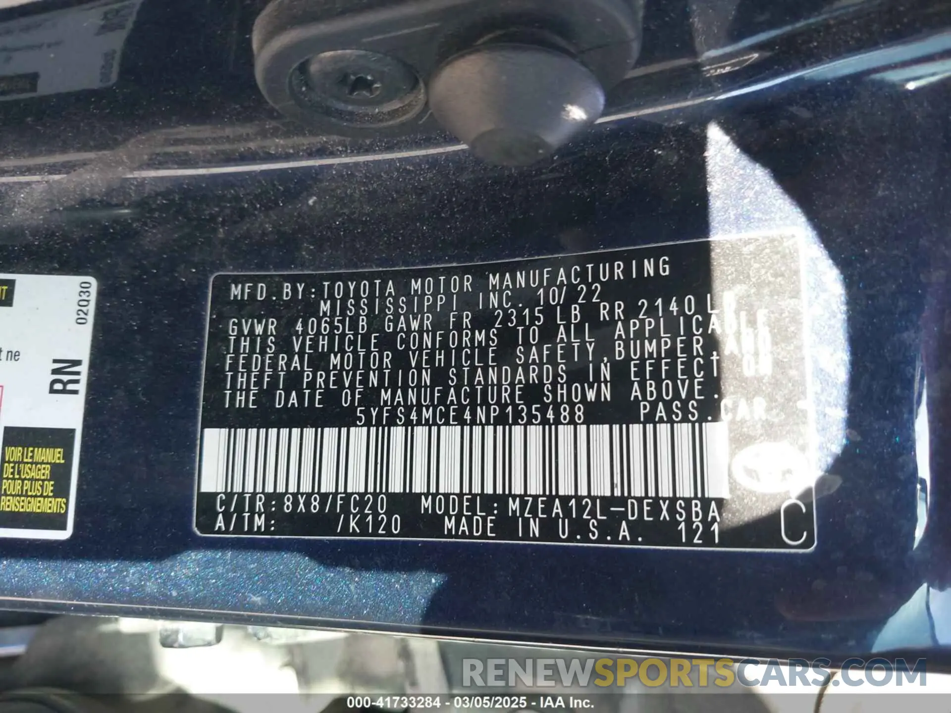 9 Photograph of a damaged car 5YFS4MCE4NP135488 TOYOTA COROLLA 2022