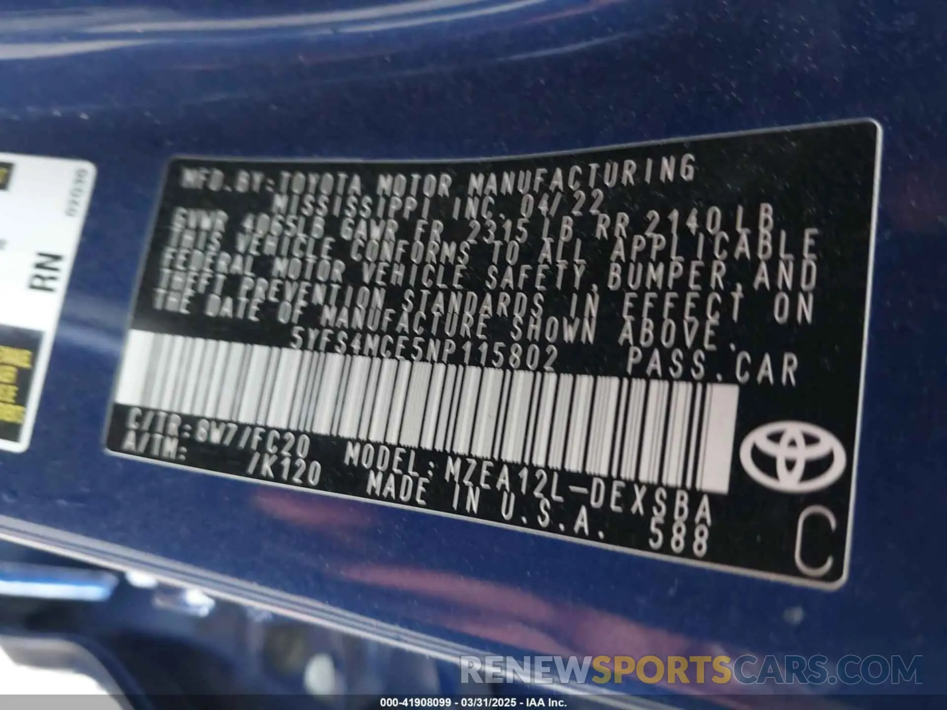 9 Photograph of a damaged car 5YFS4MCE5NP115802 TOYOTA COROLLA 2022