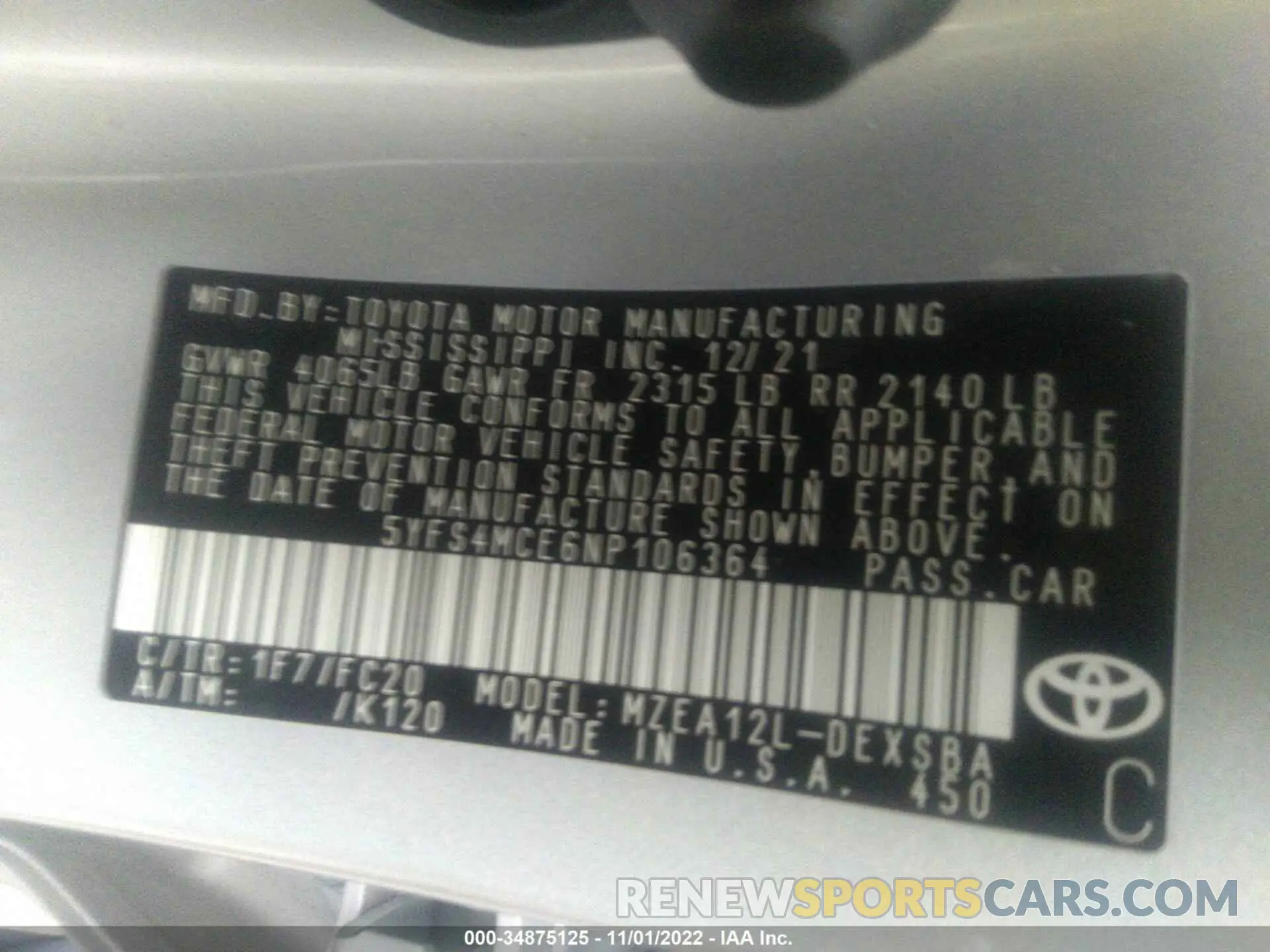 9 Photograph of a damaged car 5YFS4MCE6NP106364 TOYOTA COROLLA 2022