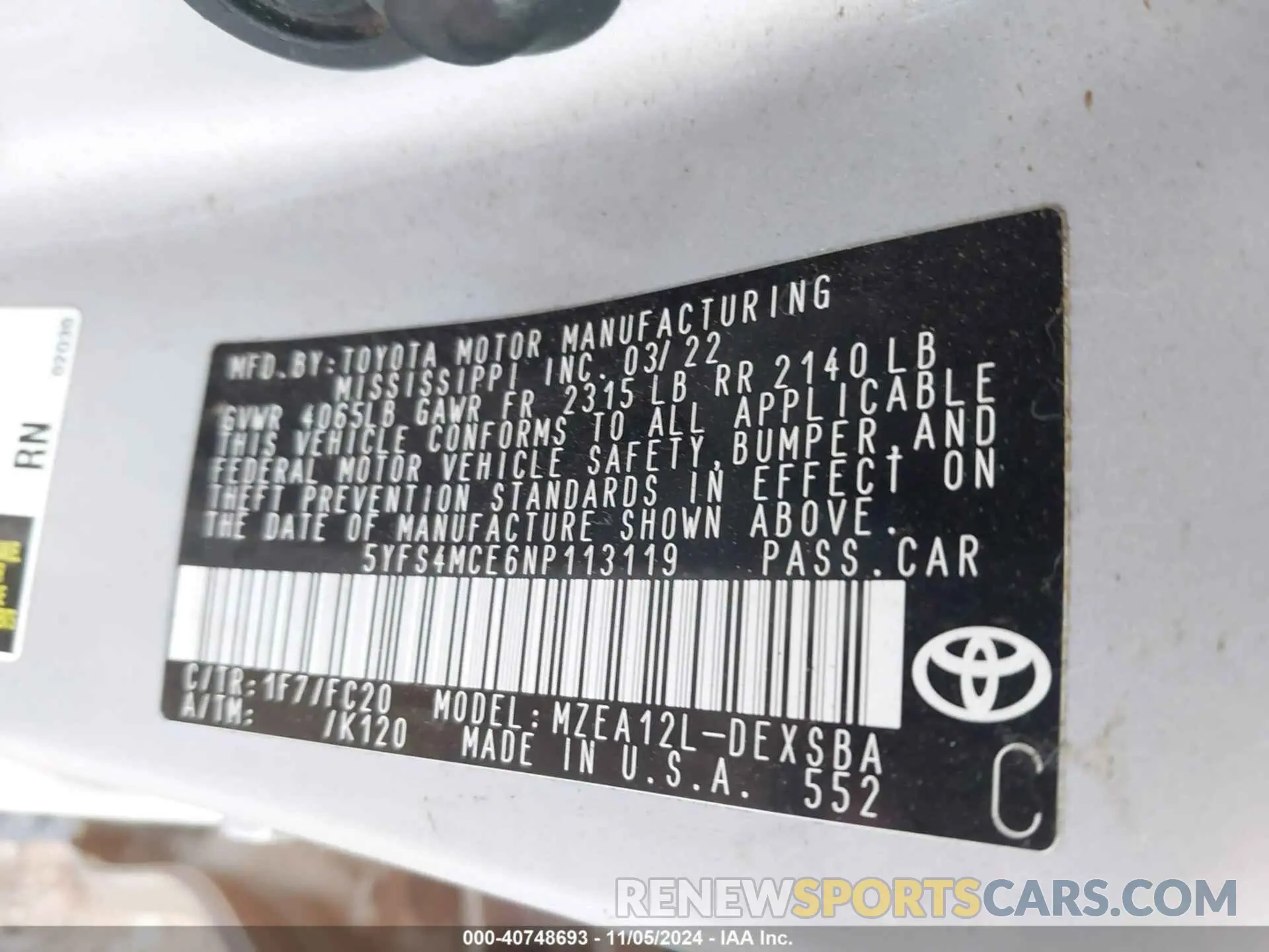 9 Photograph of a damaged car 5YFS4MCE6NP113119 TOYOTA COROLLA 2022