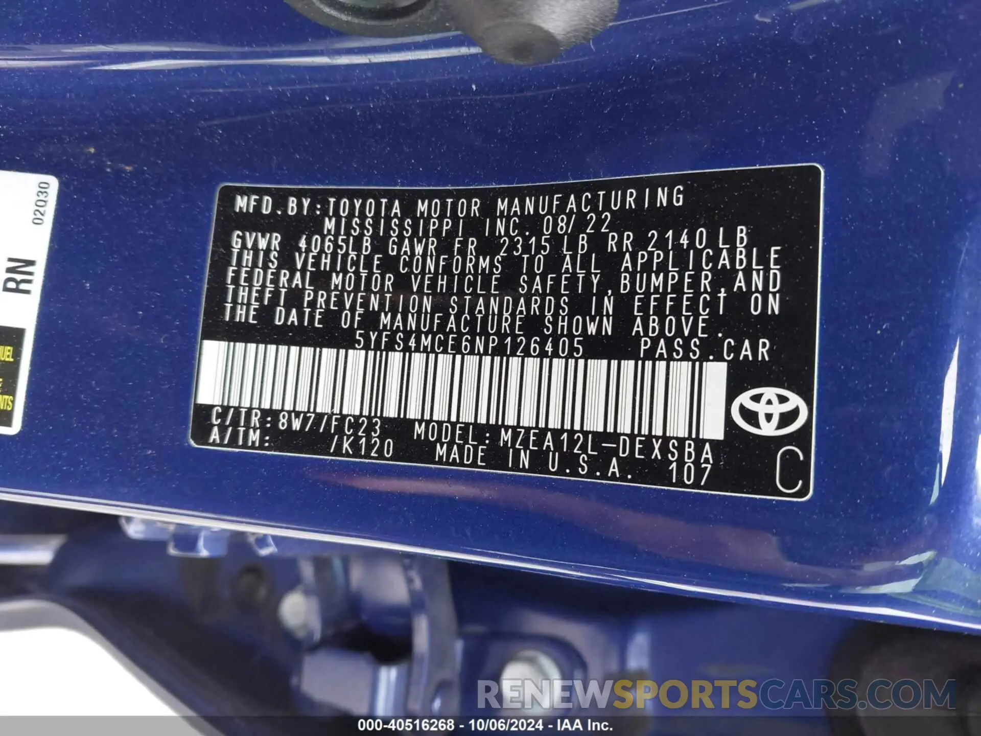 9 Photograph of a damaged car 5YFS4MCE6NP126405 TOYOTA COROLLA 2022