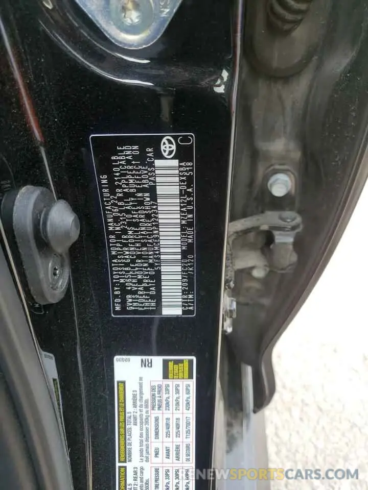 12 Photograph of a damaged car 5YFS4MCE9NP122347 TOYOTA COROLLA 2022