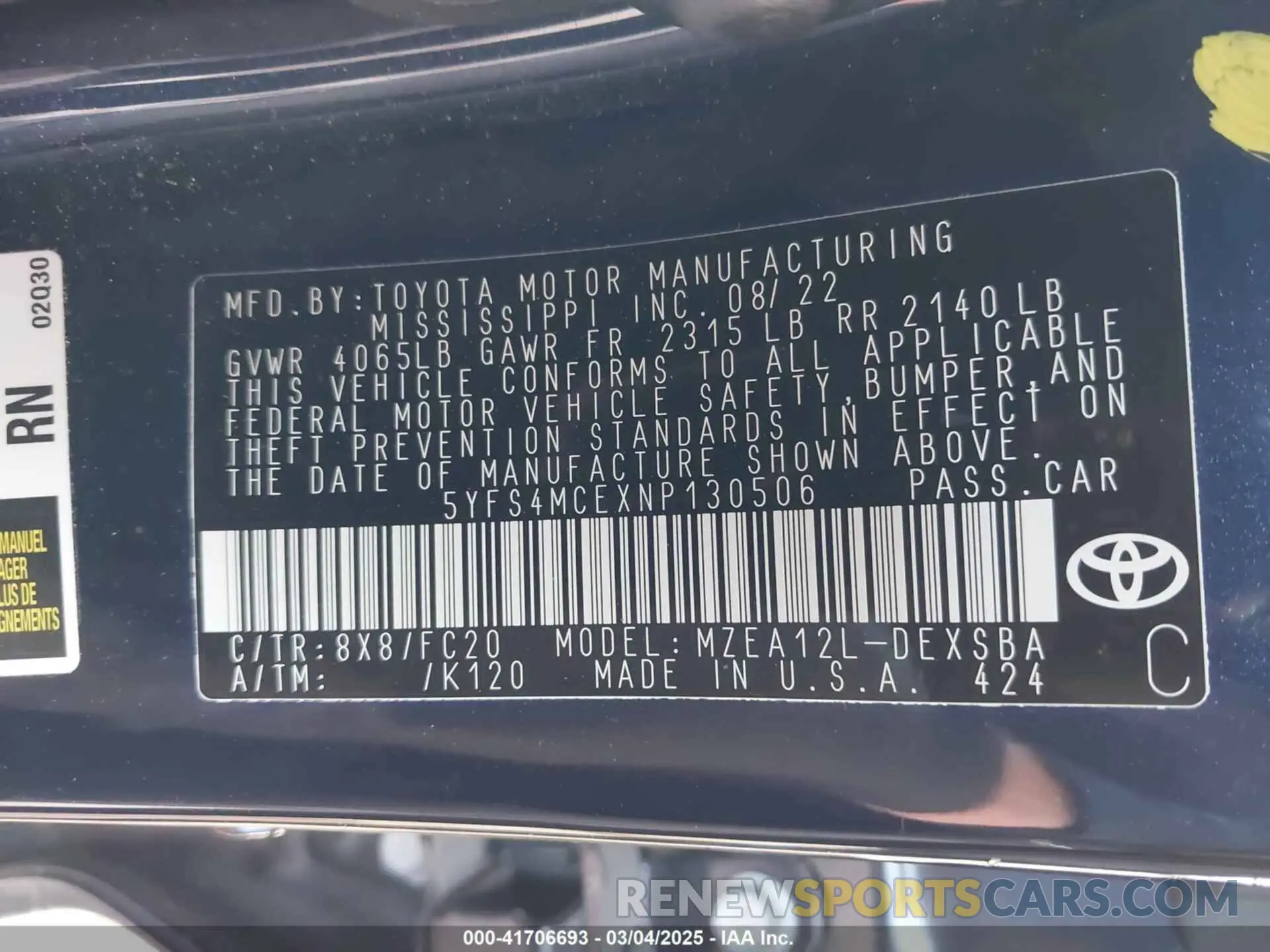 9 Photograph of a damaged car 5YFS4MCEXNP130506 TOYOTA COROLLA 2022