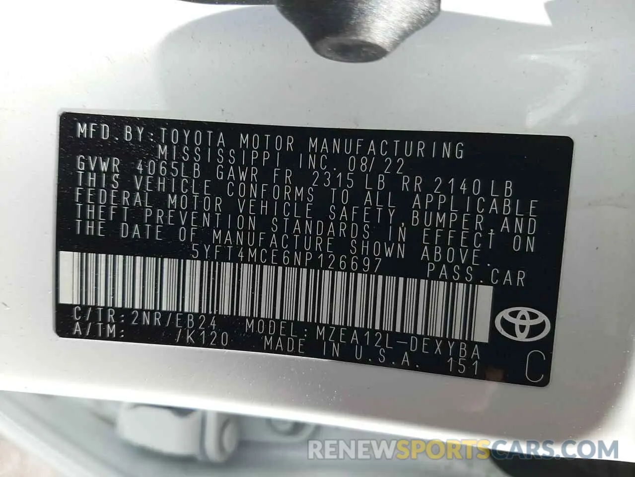 13 Photograph of a damaged car 5YFT4MCE6NP126697 TOYOTA COROLLA 2022