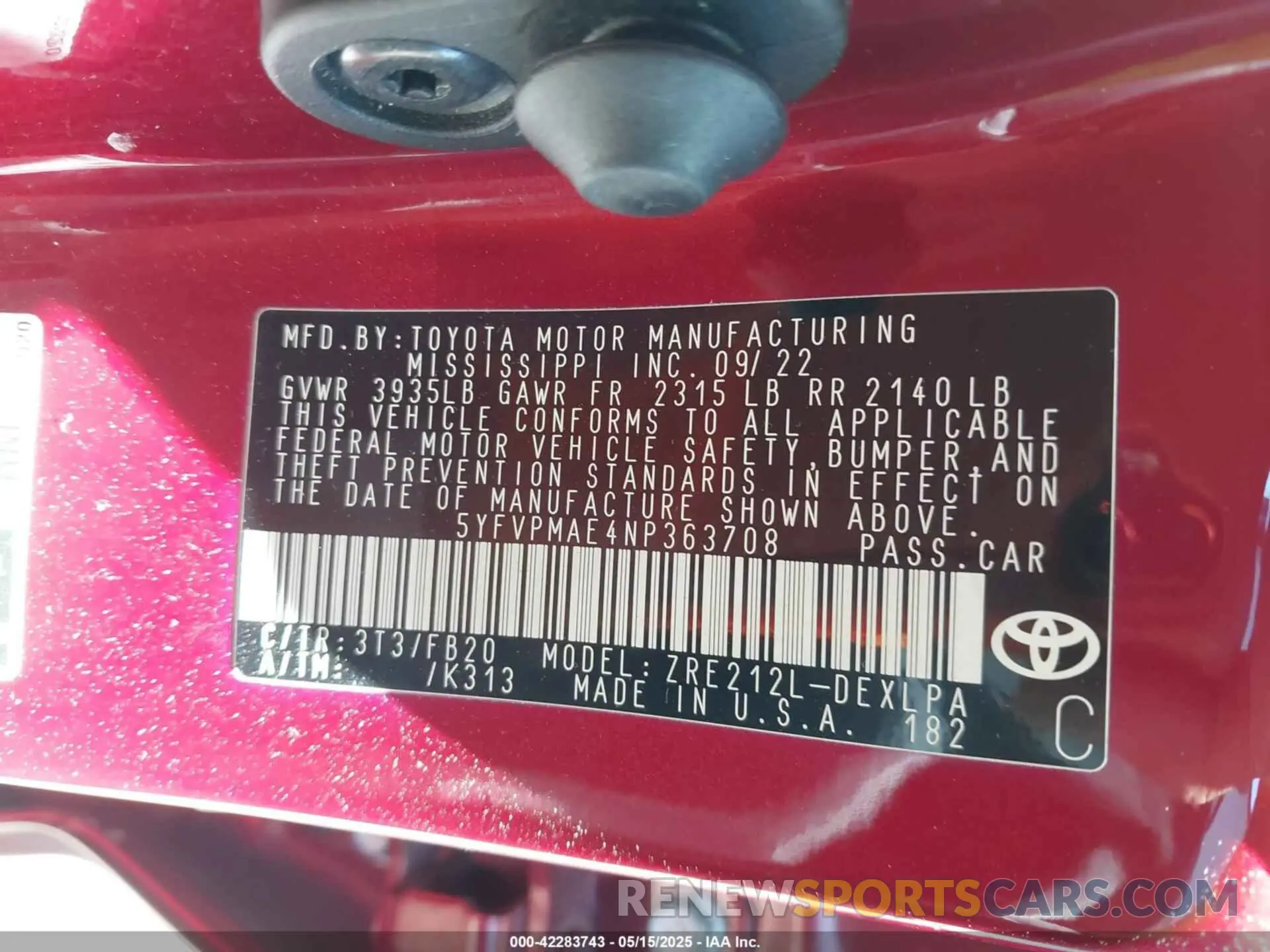 9 Photograph of a damaged car 5YFVPMAE4NP363708 TOYOTA COROLLA 2022