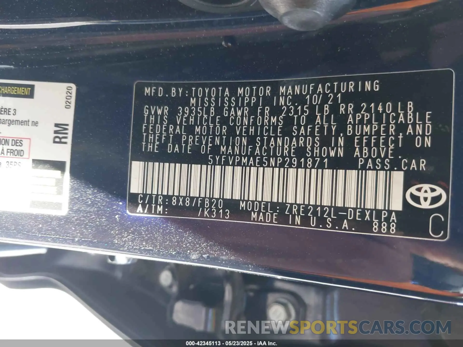 9 Photograph of a damaged car 5YFVPMAE5NP291871 TOYOTA COROLLA 2022