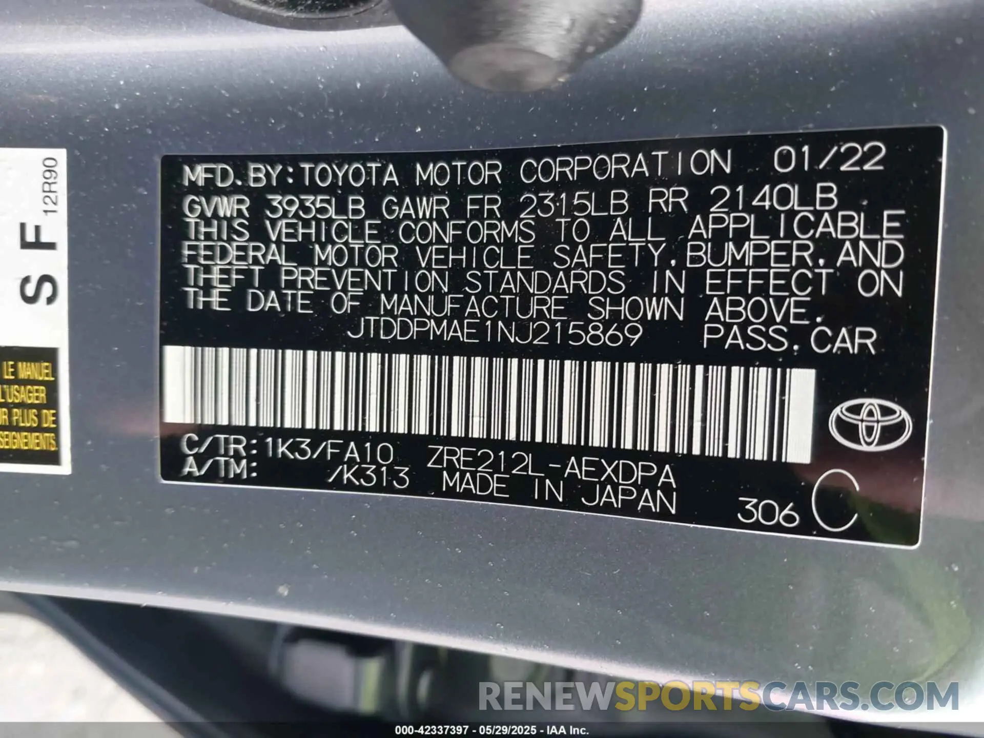 9 Photograph of a damaged car JTDDPMAE1NJ215869 TOYOTA COROLLA 2022