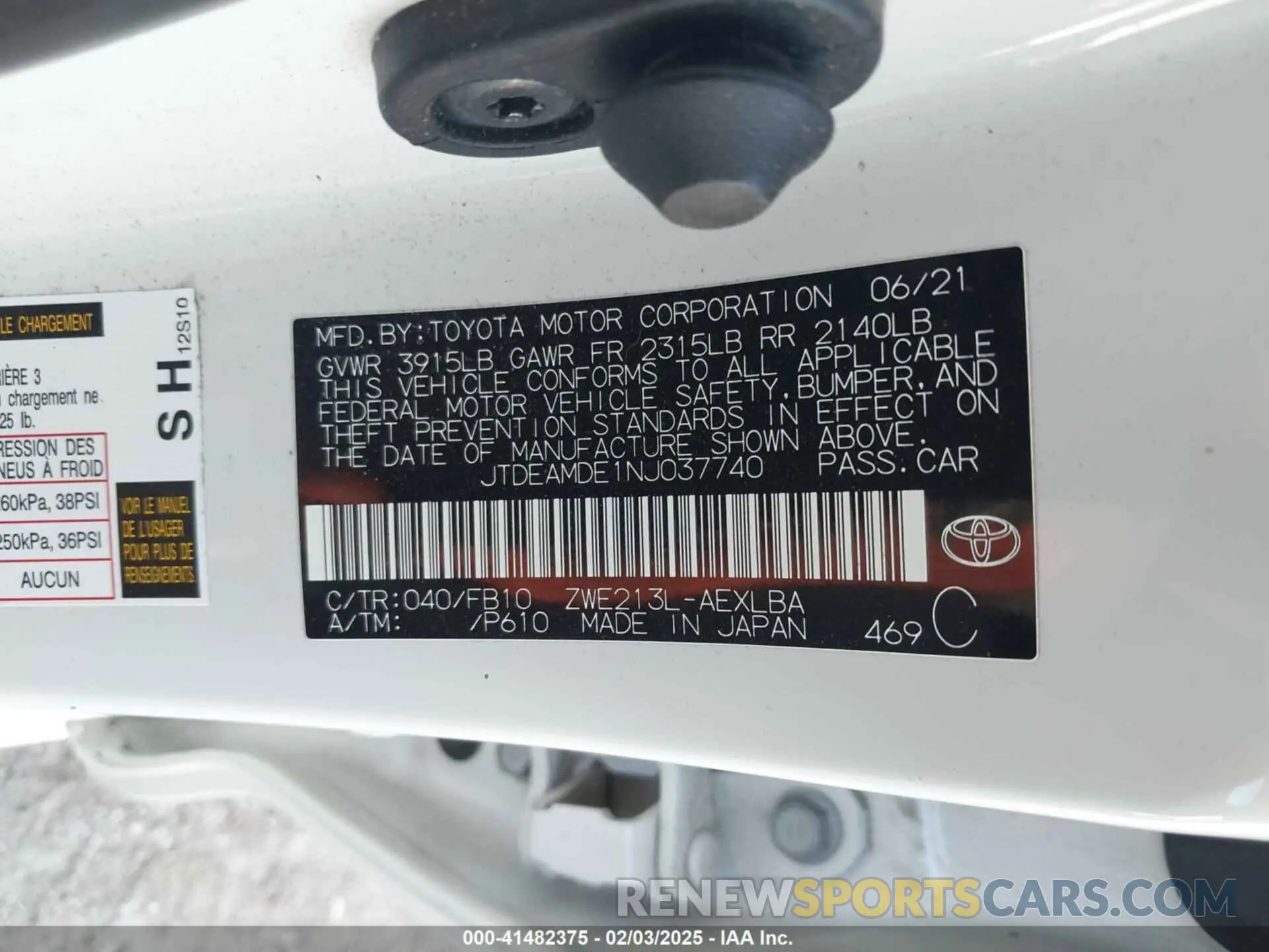 9 Photograph of a damaged car JTDEAMDE1NJ037740 TOYOTA COROLLA 2022