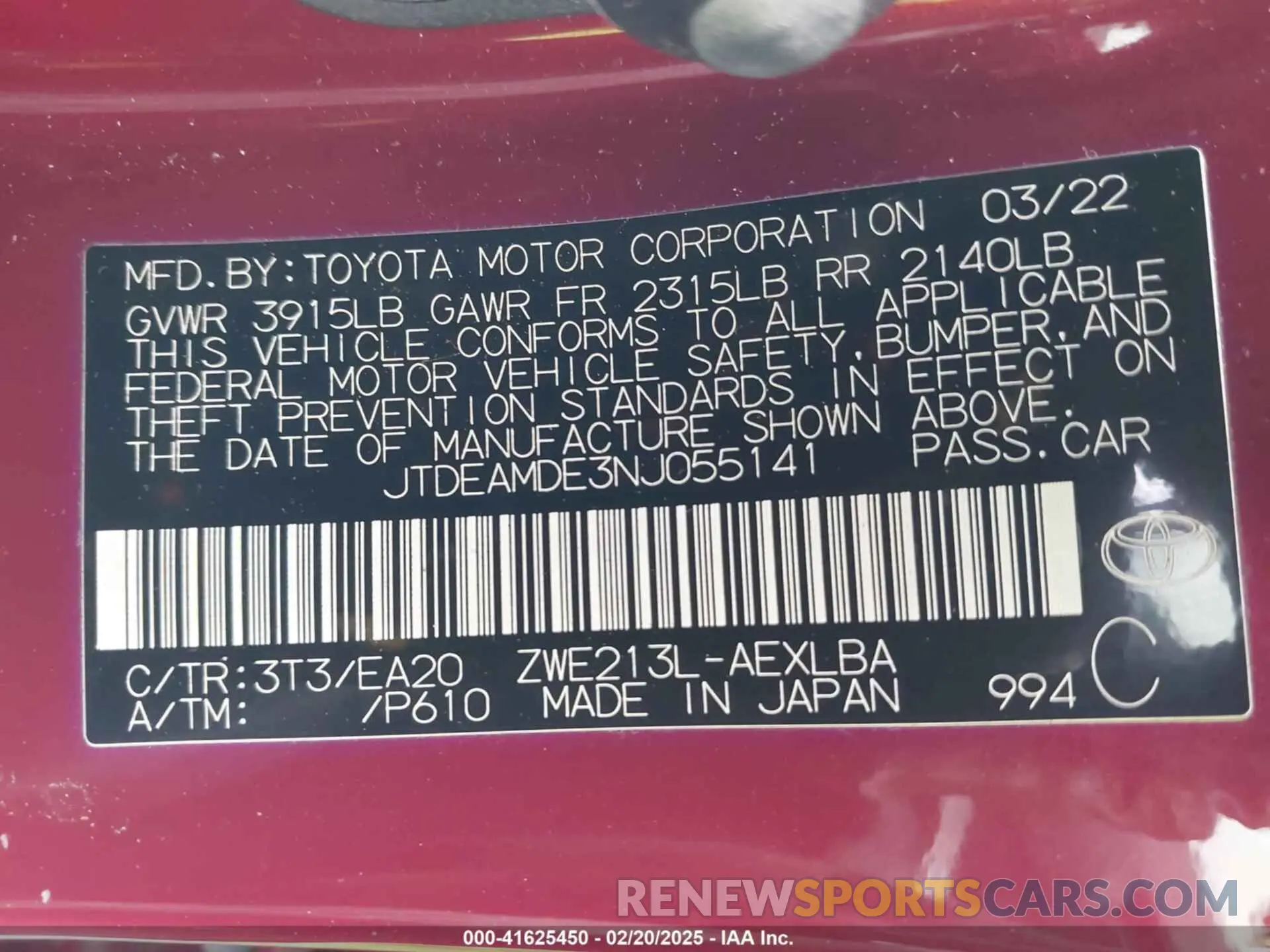 9 Photograph of a damaged car JTDEAMDE3NJ055141 TOYOTA COROLLA 2022
