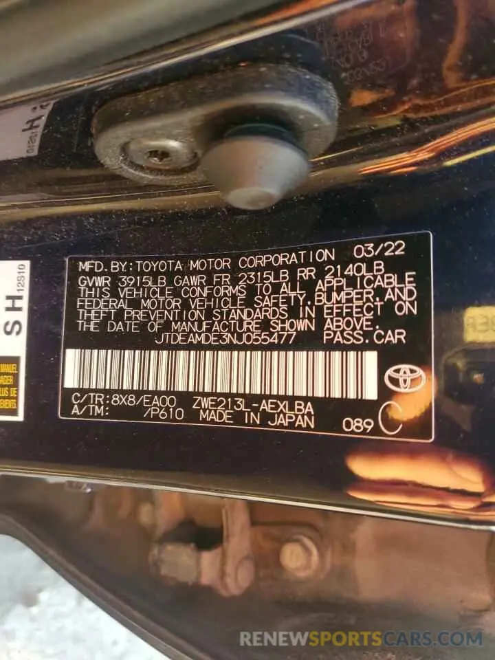12 Photograph of a damaged car JTDEAMDE3NJ055477 TOYOTA COROLLA 2022